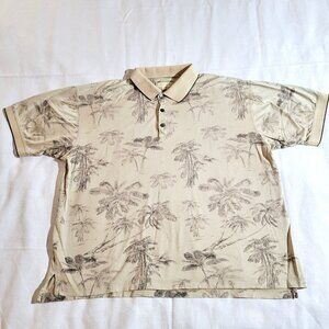 Siegfried Men’s Palm Tree Tropical Polo Shirt Beige Tan XL